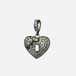 Sterling Silver 925 Heart Keyhole Pendant Charm Pave Stone Wedding Gift NWOT‎